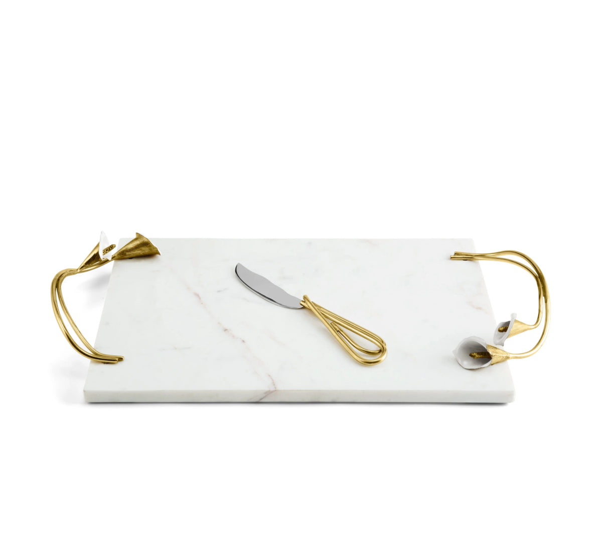 Michael Aram, Calla lily, Cheese board with a knife.