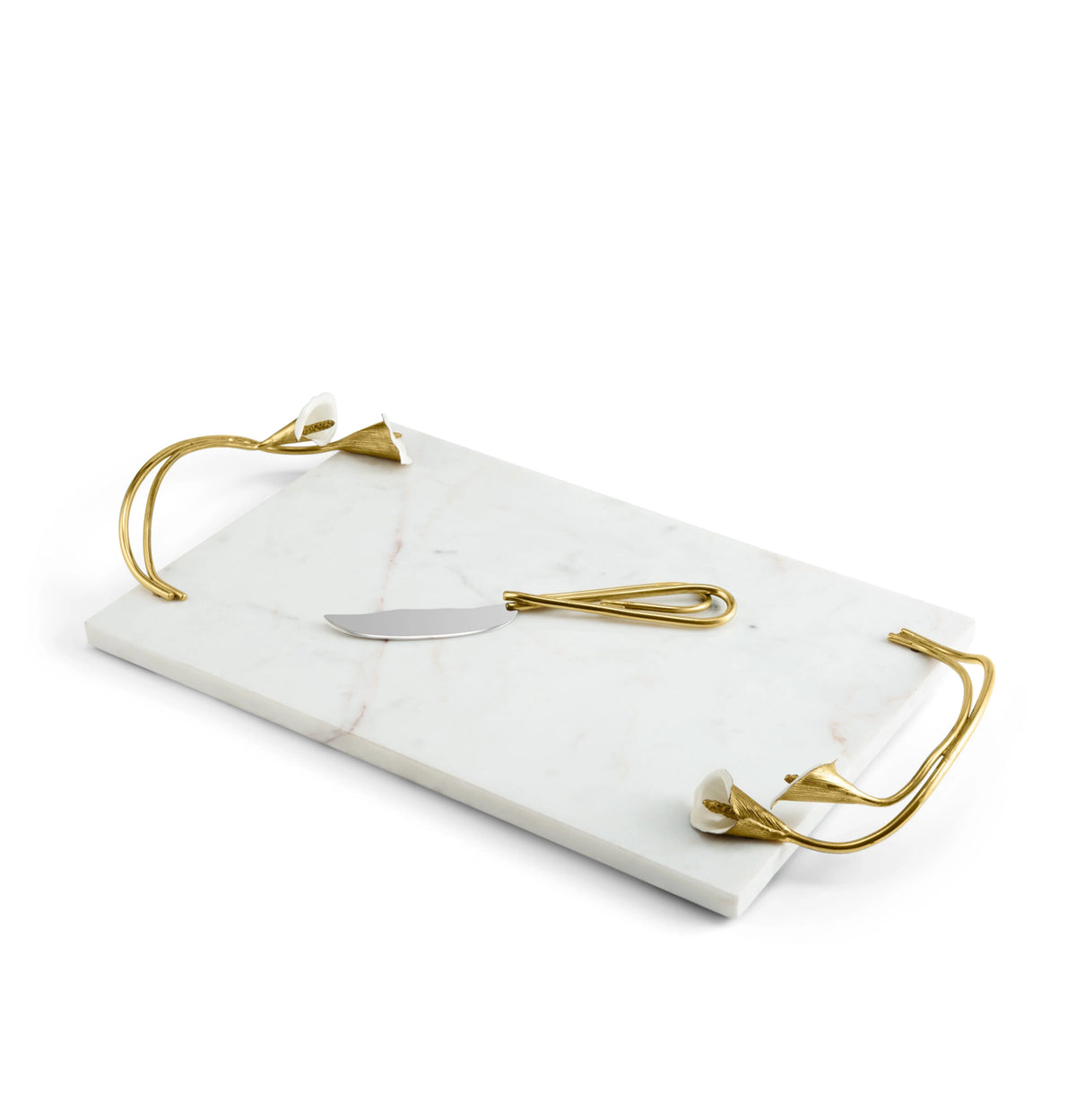 Michael Aram, Calla lily, Cheese board with a knife.