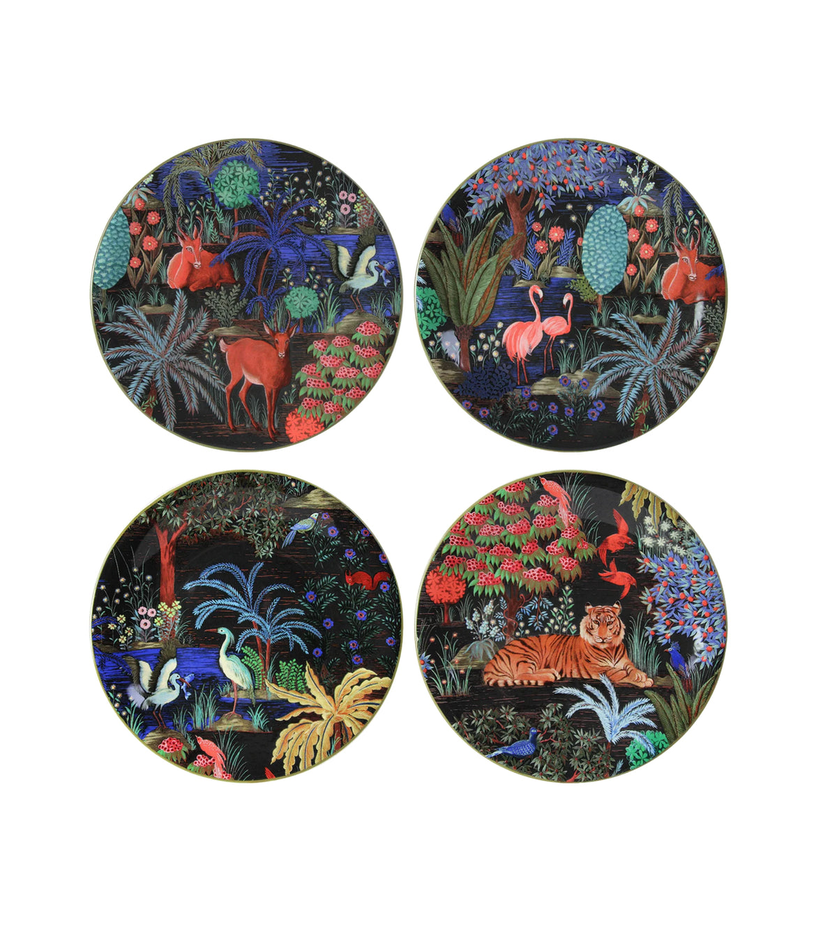 Gien, Jardin du palais, Set of 4 dessert plates.